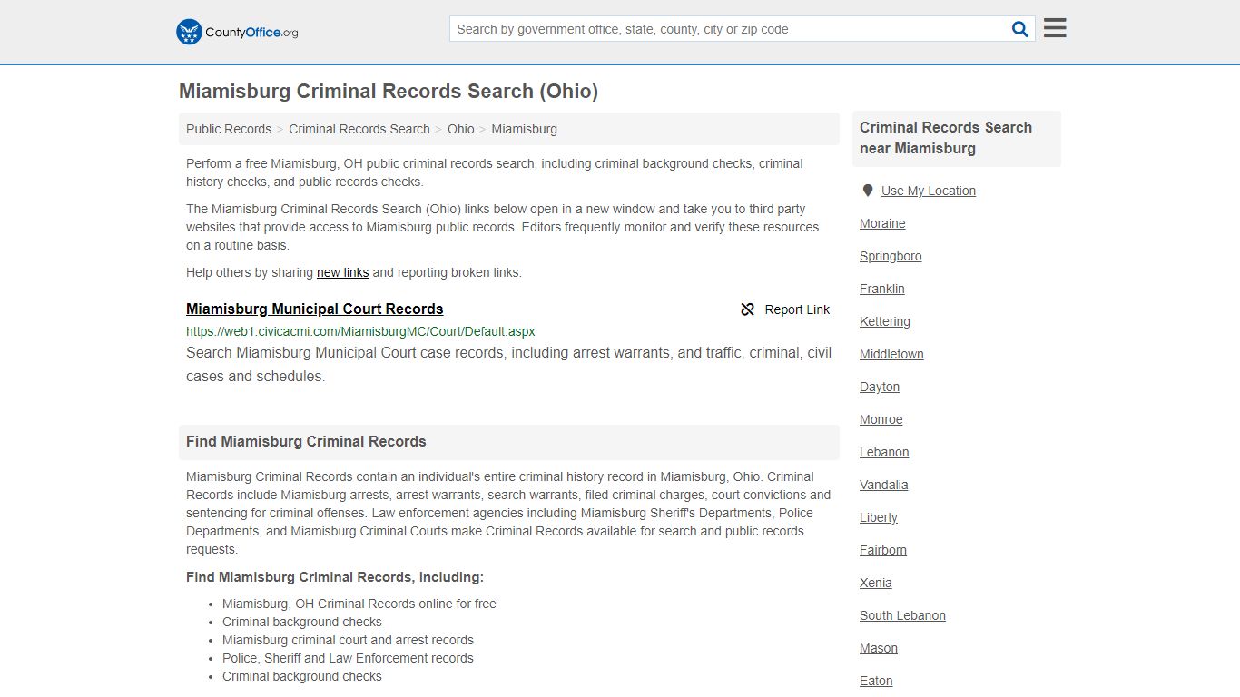 Criminal Records Search - Miamisburg, OH (Arrests, Jails ...